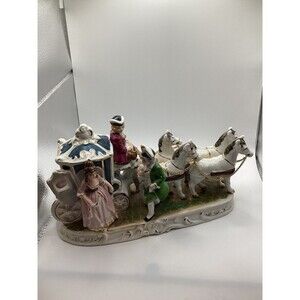Vintage Victorian Ceramic Couple with White Ceramic 4 Horses & Carriage